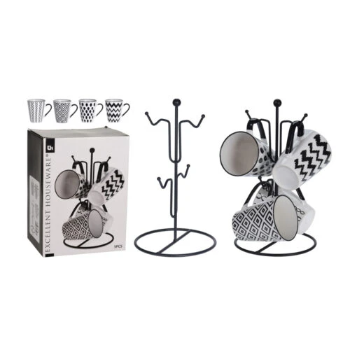Excellent Houseware 4 Bekers In Metalen Rekje - Afbeelding 4