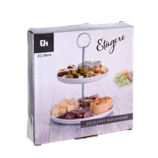 Excellent Houseware Etagere 2-laags Porselein - Afbeelding 2